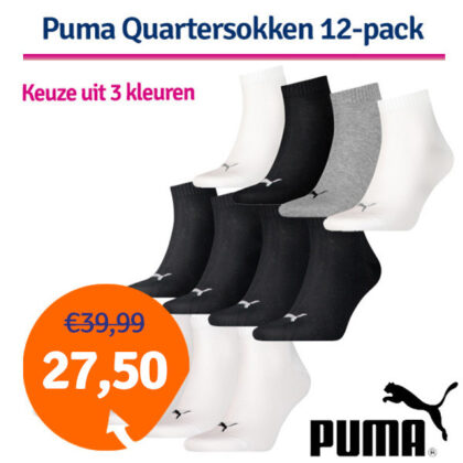 Dagaanbieding Puma Quartersokken 12-pack - Keuze uit 3 kleuren